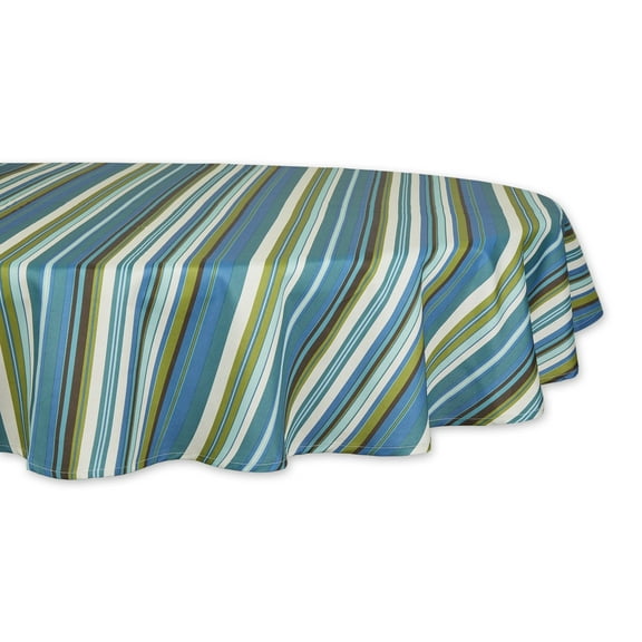 Beachy Stripe Print Outdoor Tablecloth, 60 Round