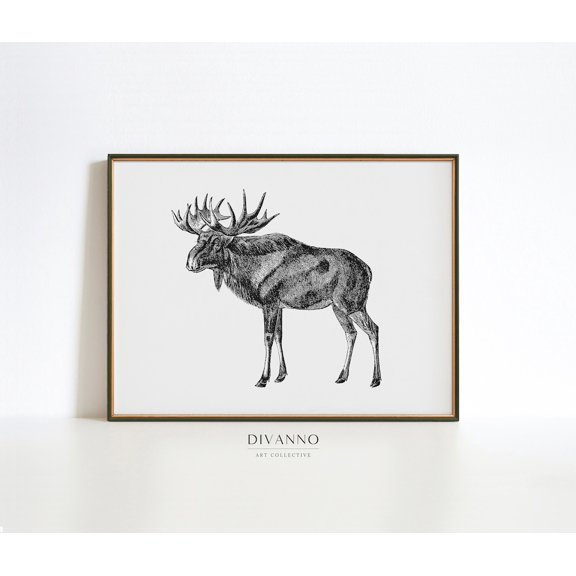 Beachy Wall Art Pink Surf Aerial Ocean Girly Decor V7 Vintage Wall Decor Winter Drawing Classic Reindeer Sketch, UNFRAMED Size 16x16