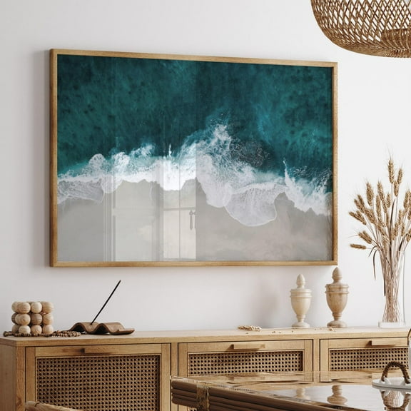 Beachy Wave Print, Coastal Horizontal Photography, Aerial Turquoise Ocean Water Poster, Wall Art, Modern Wall Decor, 8x12 UNFRAMED