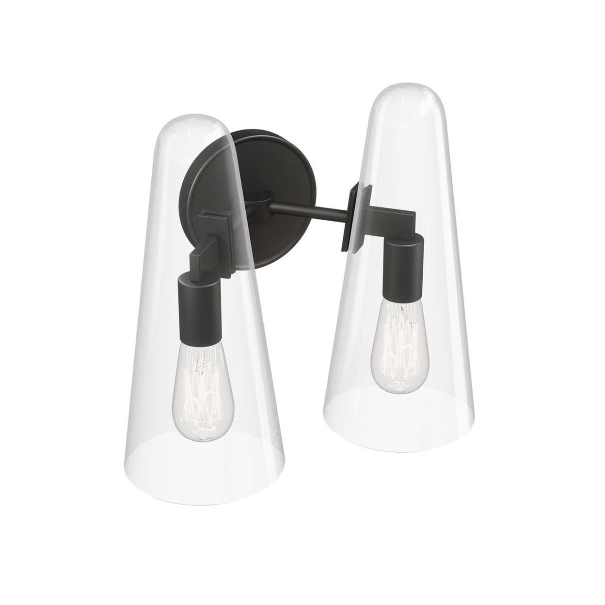 Beacon Slim Glass Cone 2-Light Black Wall Sconce