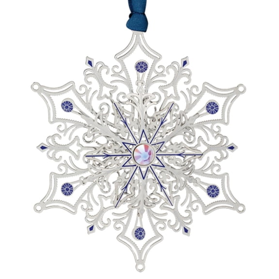 3.50" Silver and Blue Brass "Snowflake" Decorative Christmas Ornament