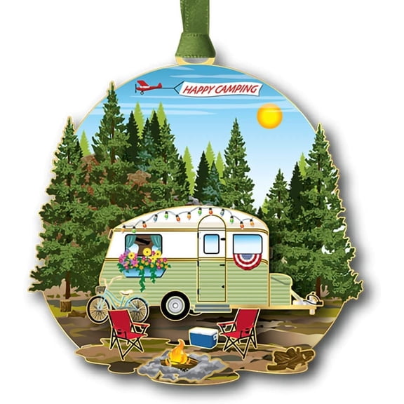 Beacon Design Happy Camping Ornament with Forest Campfire, Tree Decoration for Nature Lover