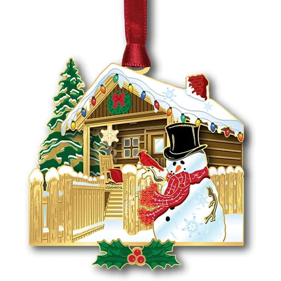Beacon Design Holiday Log Cabin Ornament with Red Cardinal Snowman, Tree Decoration for Nature Forest Retirement
