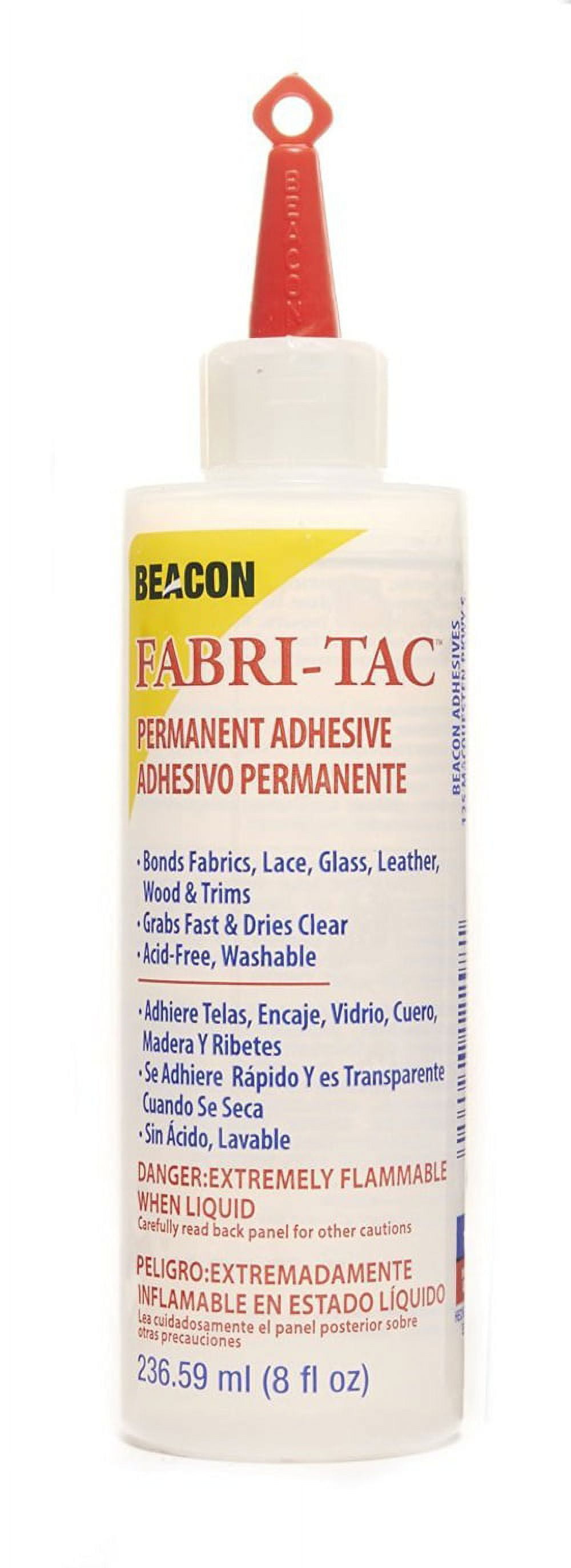 BEACON Fabri-Tac Premium Fabric Glue - Quick Drying, Crystal Clear,  Permanent - for Fabrics, Canvas, Lace, Wood and More, 8-Ounce