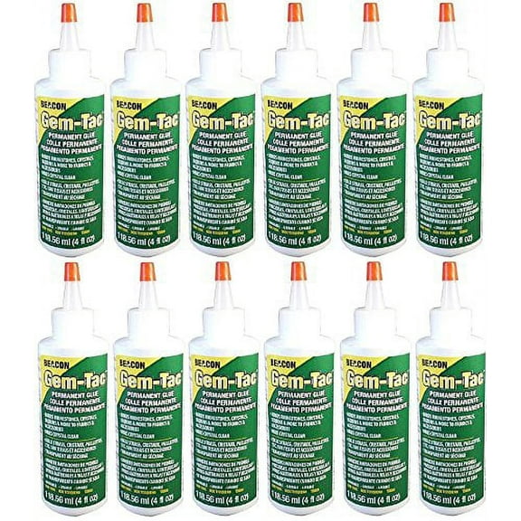 Beacon Gem-Tac Permanent Adhesive, 4-Ounce Bottle, 12-Pack