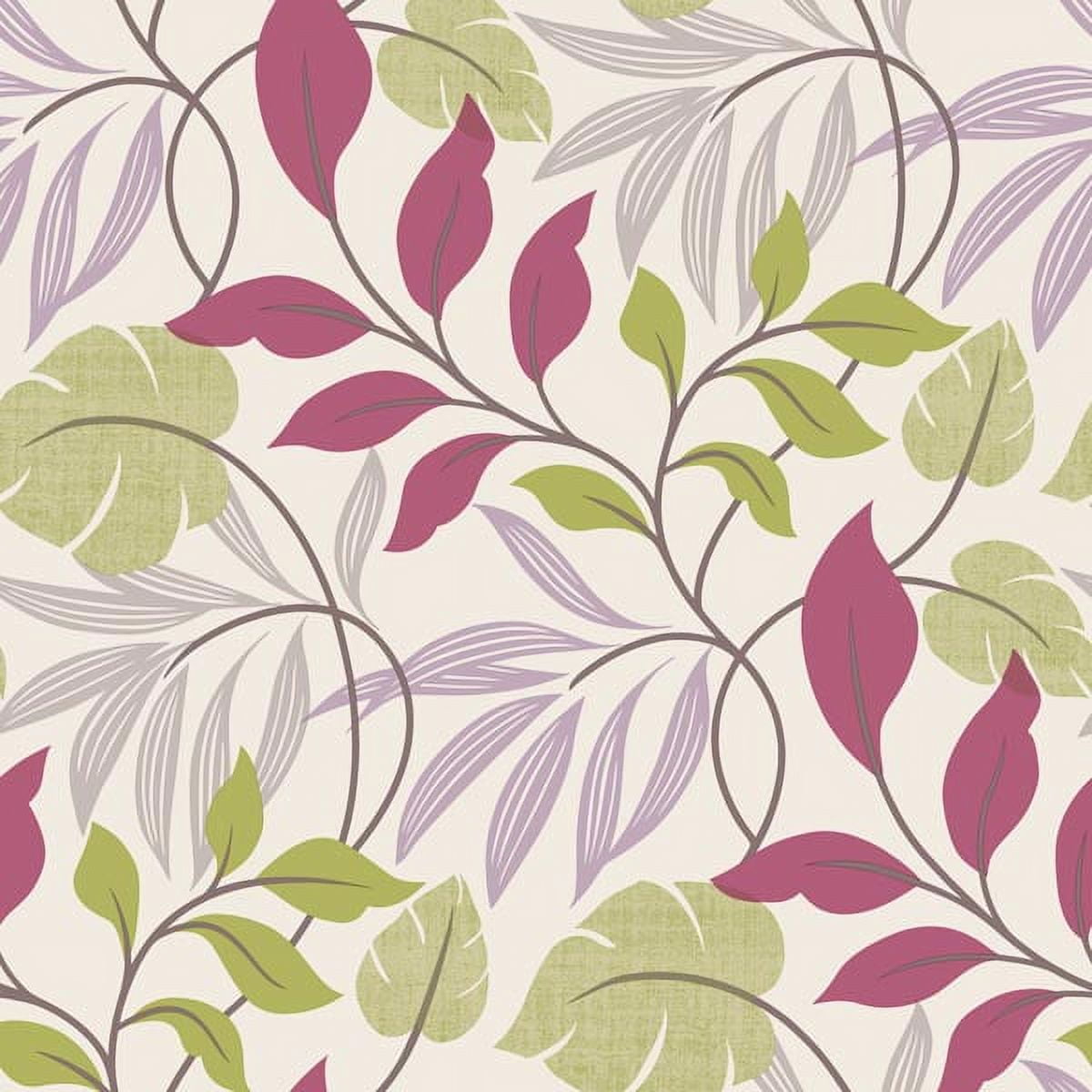 Purple and Green Botanical Leaf Trail Wallpaper, 20.5" x 33'