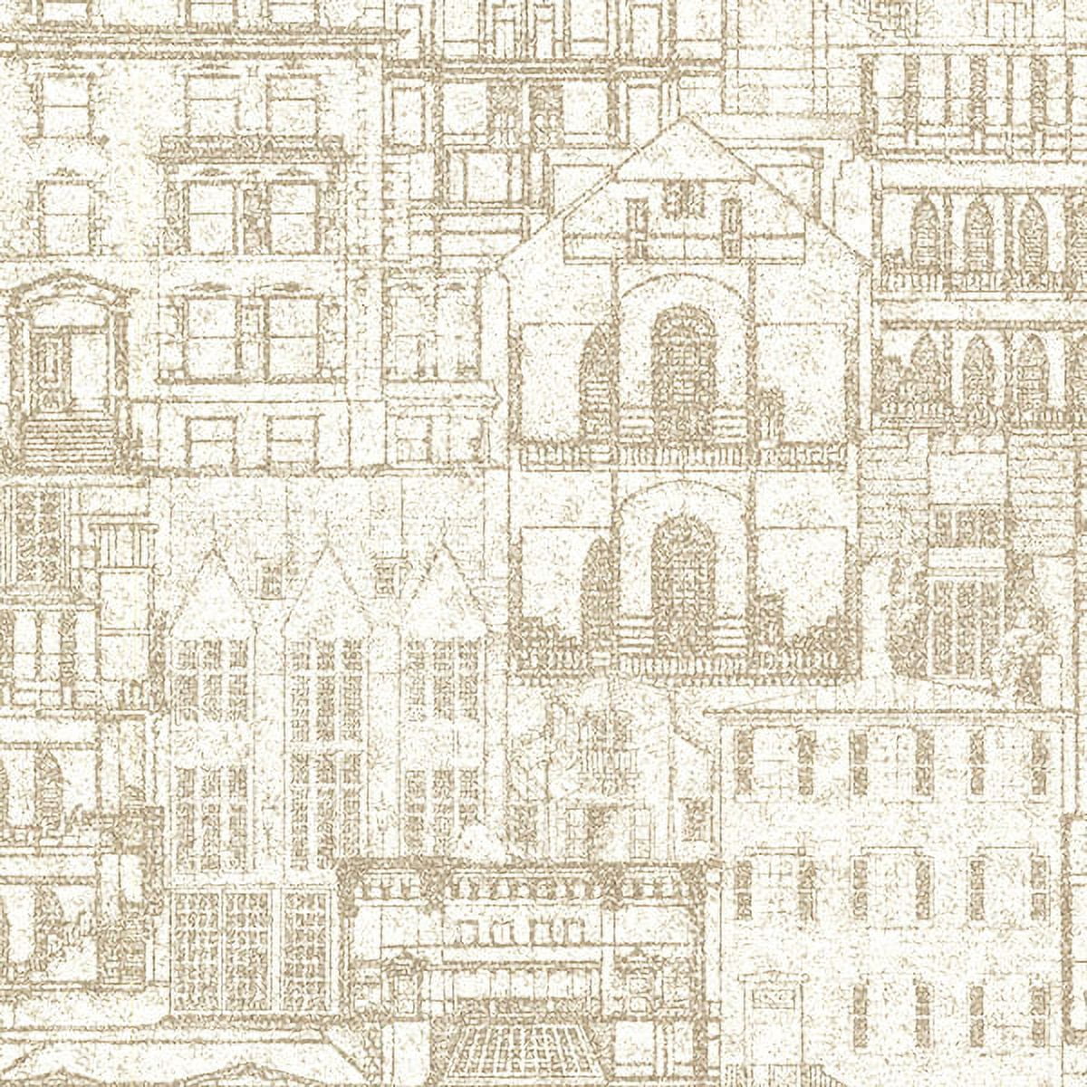 Beacon House Facade Beige Vintage Blueprint Wallpaper