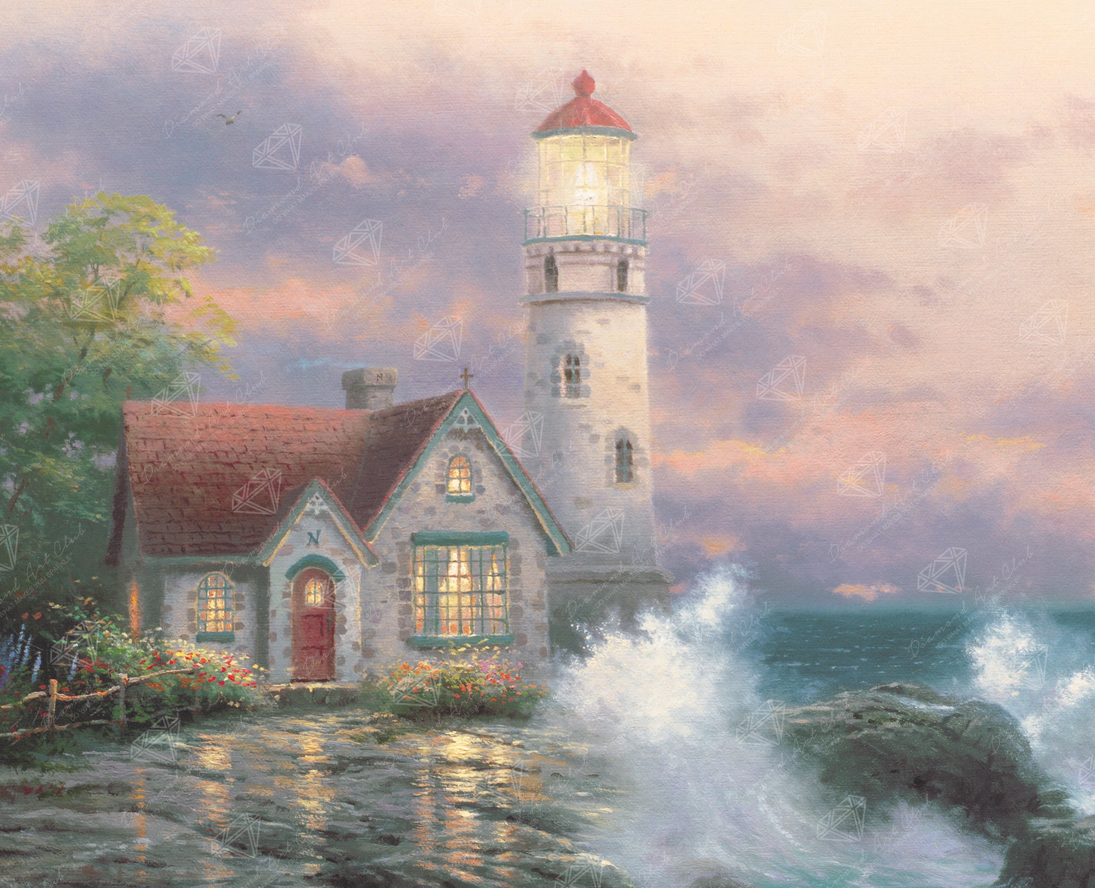 DIAMOND ART CLUB® Beacon of Hope Diamond Painting Kit, Fun DIY Crafts for Adults, Round Diamond Art Canvas by Thomas Kinkade, 16" x 13" (40.7 cm x 33 cm)