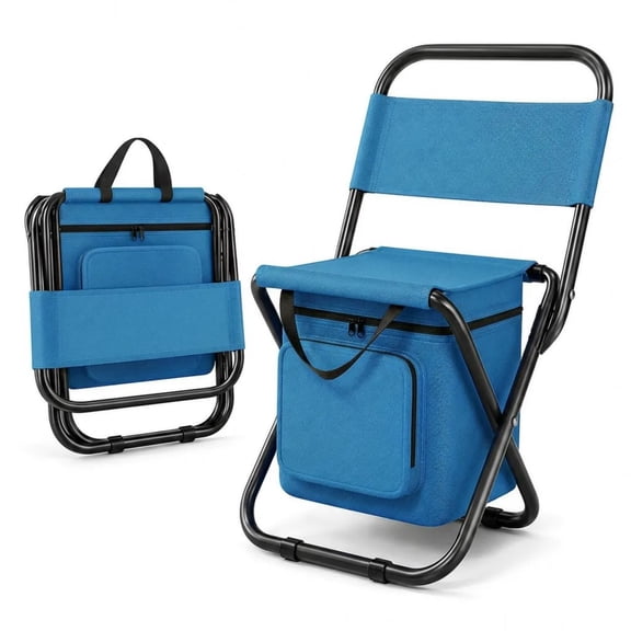 Beacozofu Folding Camping Chair with 10L Insulated Cooler Bag, 3 in 1 Portable Outdoor Seat, Lightweight Fishing Chair for Camping, Blue, 1 Count