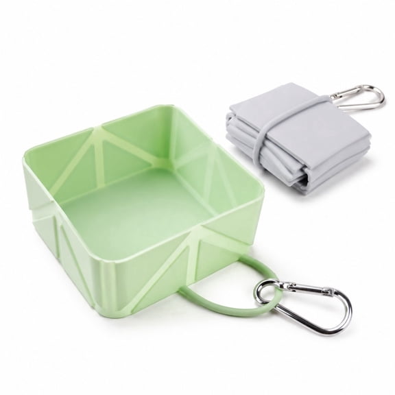Beacozofu Portable Dog Bowls, 2 Pack, Green & Gray, Foldable Silicone Pet Bowls with Clips