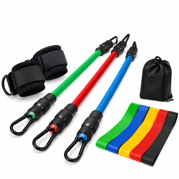 Beacozofu Resistance Bands Set with Black Carabiners, Ankle Straps & 5 Loop Bands - 3 Tube Exercise Bands for Home Gym Workout