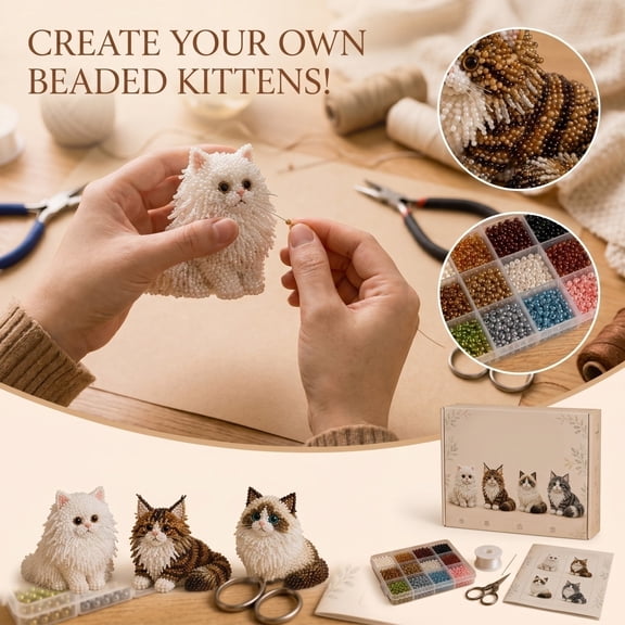 Bead Animal Making Kit, Assorted Beads for Jewelry Making, Create 4 Pcs Miniature Maine Coon Cat Figurines, Diy Handmade Craft Set, for Diy Crafts for Adults and Arts and Crafts