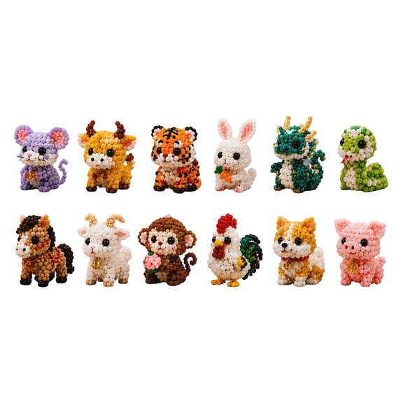Bead Animal Making Kit Colorful Beaded Animal Kit Plastic Beads and Elastic String Creative Craft Gift for Teens and Adults Black