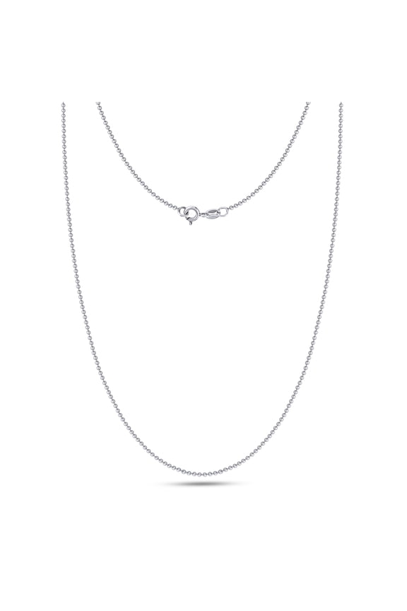 Bead Ball Dog Tag Chain Necklace for Women and Men Italian Crafted 1.2mm link Chain 18 Inch 14K White Gold Over 925 Sterling Silver with Spring Ring Clasp