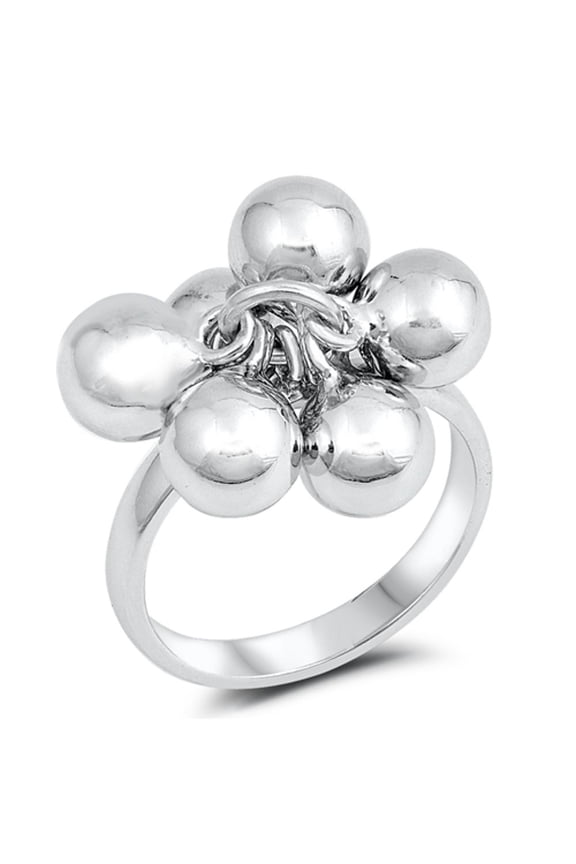 Bead Ball and Chain Hanging Charm Ring .925 Sterling Silver Band Jewelry Female Male Unisex Size 10