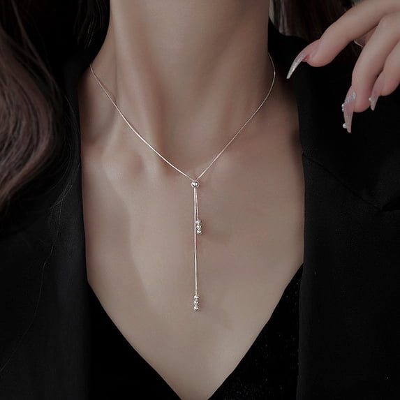 Bead Bolo Tie Pendant Necklace Silver Clavicle Chain Choker Simple Cool Necklace for Women Daily Wear And Gifting