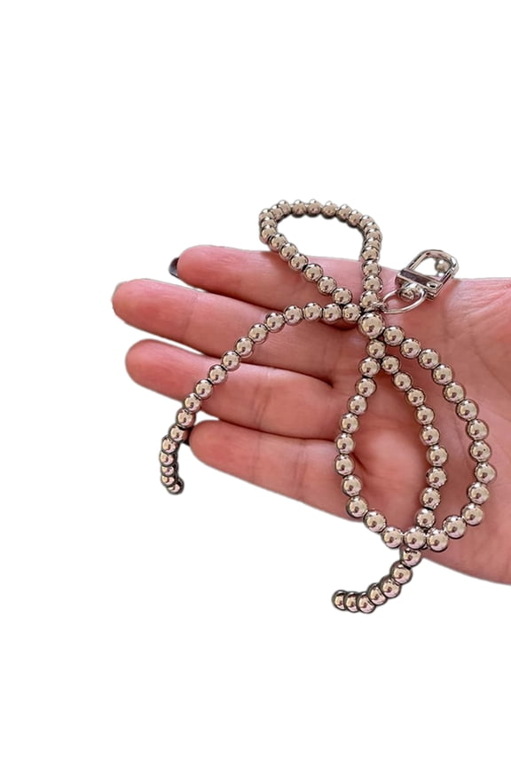 Bead Bowknot Keychain Cute Decorations Keyring Ornament Backpack Handbag Charm Pendant Gift for Girls Women