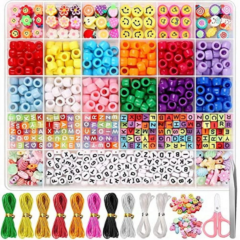 seizefun Friendship Bracelets Making Kit ,Kandi Bracelet Kit with Pony  Beads Elastic String Charm Smiley Face and Letter Beads for Kids Crafts and