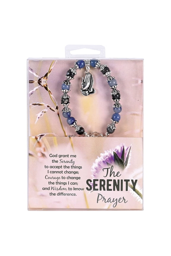 35-8091 Serenity Prayer, Blue, Silver Tone, 7 + 1 Inch, Sodalite Brazilian Stones Women's Everyday Bracelet,