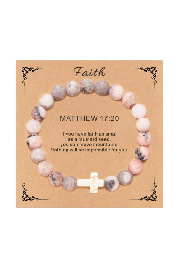 Bead Bracelet for Women, Cross Bracelet for Godmother Christian Handmade Bracelets To My Godmother Birthday Thanksgiving Christmas Gift with Message Card Godmother Gifts from Godchild