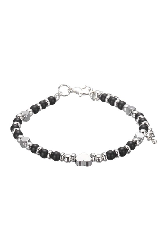 Bead Bracelet for Women 4mm Tiny Heart Beaded Friendship Bracelet 6-7.9inch, Black