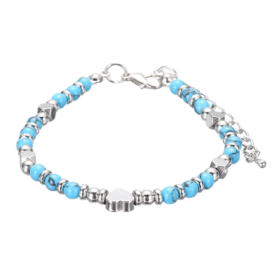 Bead Bracelet for Women 4mm Tiny Heart Beaded Friendship Bracelet 6-7.9inch, Blue