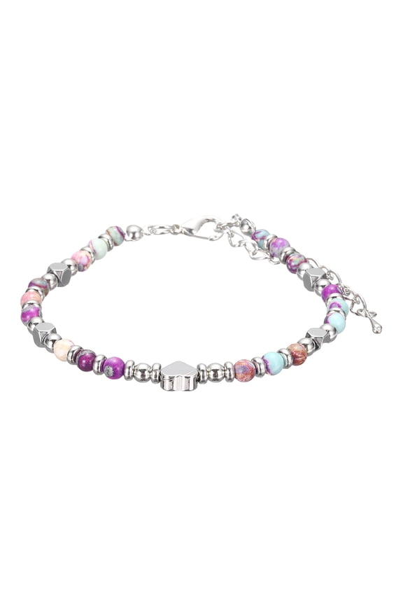 Bead Bracelet for Women 4mm Tiny Heart Beaded Friendship Bracelet 6-7.9inch, Bright Purple