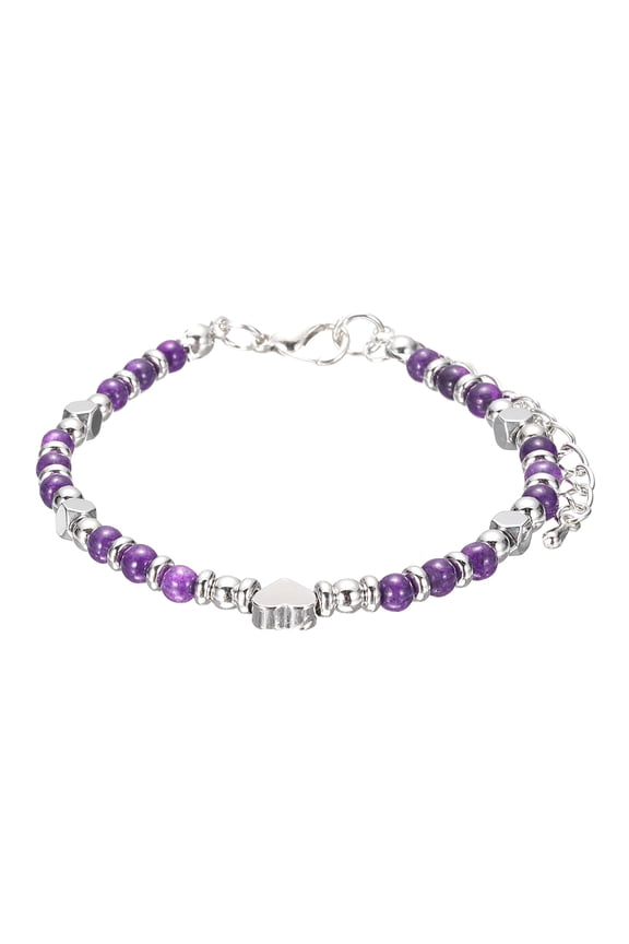 Bead Bracelet for Women 4mm Tiny Heart Beaded Friendship Bracelet 6-7.9inch, Purple