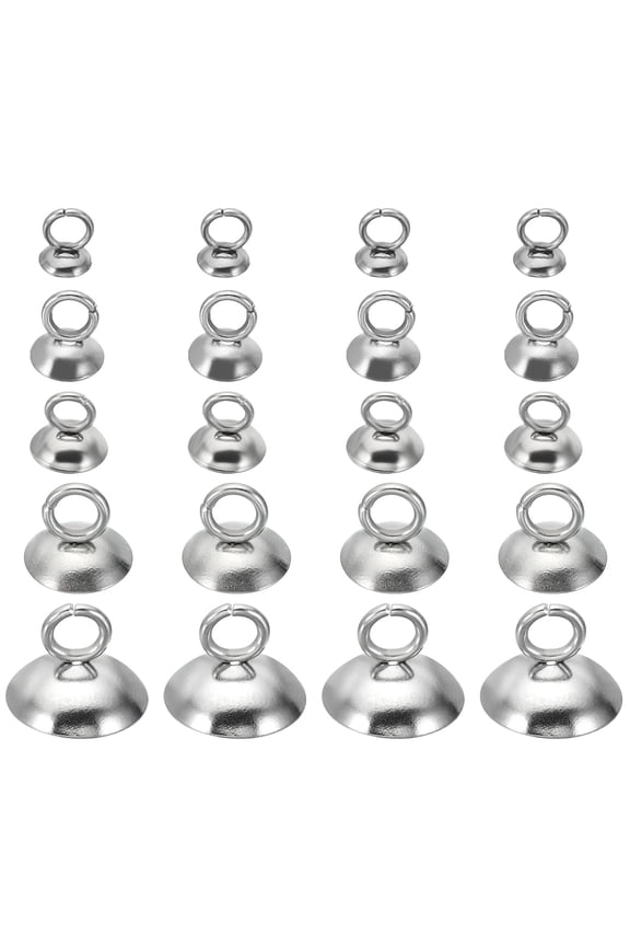 Bead Caps, 100 Pcs Bead Cap Bail Pendant Stainless Steel Ornament Caps with Loop for Jewelry Making, Silvery
