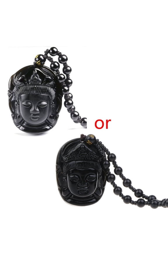 Bead Chain Obsidian Buddha for Head Pendant Necklace Adjustable Rope Good Luck for Protection for Father Mother