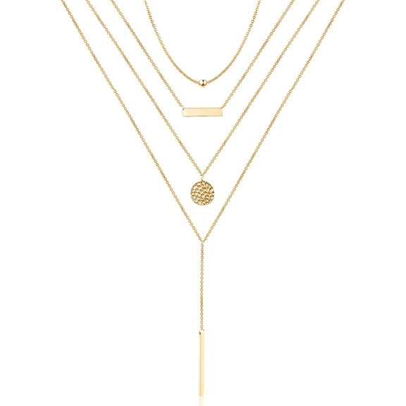 Turandoss Bead Choker Bar Pendant Necklace for Women Hammered Disc 14K Gold Plated Adjustable Layered Jewelry Trendy Personalized Birthday Gifts Accessories for Women Her