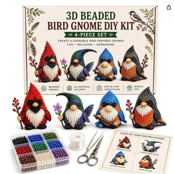 Bead Craft Kit,Complete Accessory Pack Guides Step By Step Dwarf Ornament Making,All In One DIY Beaded Gnome Set for Adult Leisure Handcraft and Festive Home Decor Present