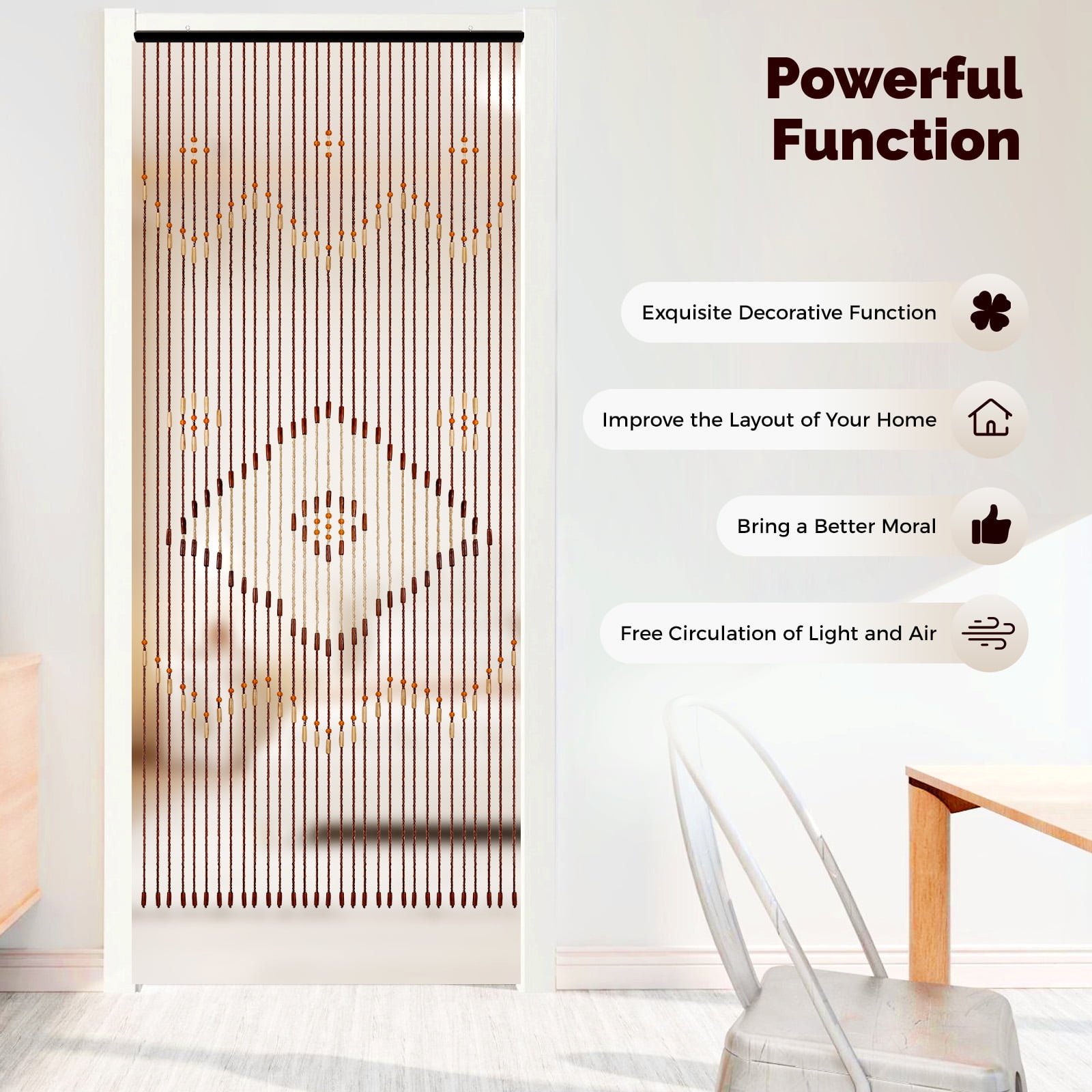 Bead Curtain, 31 Line String Door Curtains Beaded Wooden Curtain For Doorway