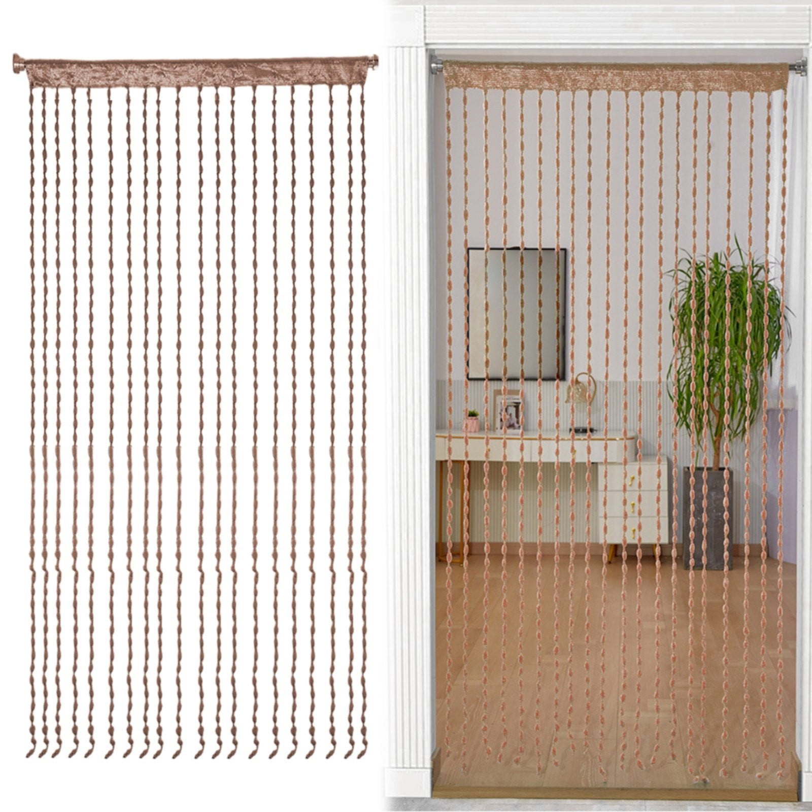 Bead Curtain, Patio Door And Room Divider Decorative Hanging Curtain, Beaded Door Opening String for Doorways Windows, Promotes Airflow, 40X79 Inches, Curtain Tassel Partition 2 Pcs