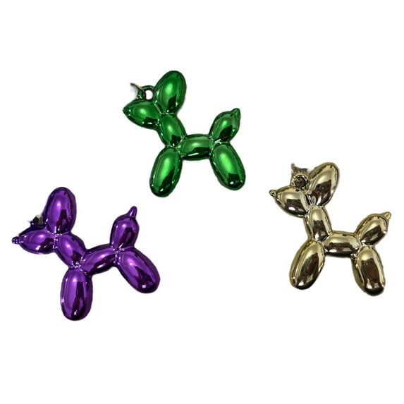 Bead Dog New Orleans Ornament SET OF 3! Purple Green Gold Mardi gras Tree NOLA decor balloon dog metallic