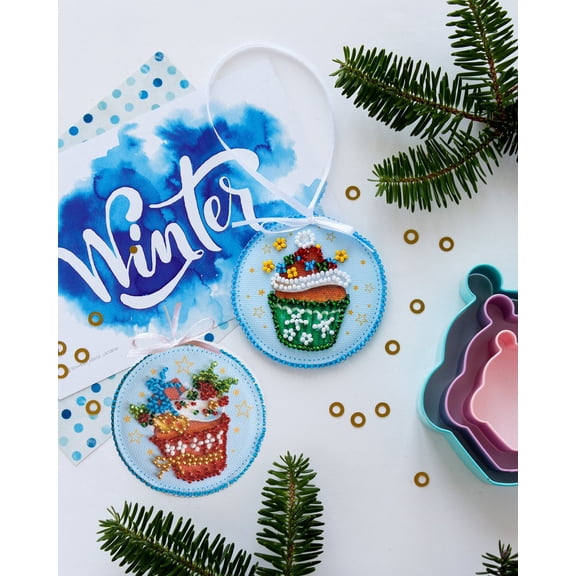 Wizardi Bead Embroidery Decoration Kit - New Year Sweets. Colorful Beads, Beading Needles. DIY Kit. Embroidery for Beginners. Home Decor. ABT-019 Abris Art