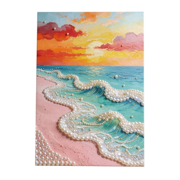 Bead Embroidery Kit for Beginners, DIY Pearl Art Picture Craft Set for Adults, Seaside Castle Sunflower Scene Home Decor Project for Craft Lovers Shimmering Beaded Wall Art with Supplies and Guide