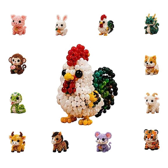 Bead Embroidery Kit, DIY Animal Beading Kit, 3D Beaded Animal Kit with Clear Instructions, Beginner-Friendly Craft Supplies, Perfect for Solo or Group Projects (Rooster)