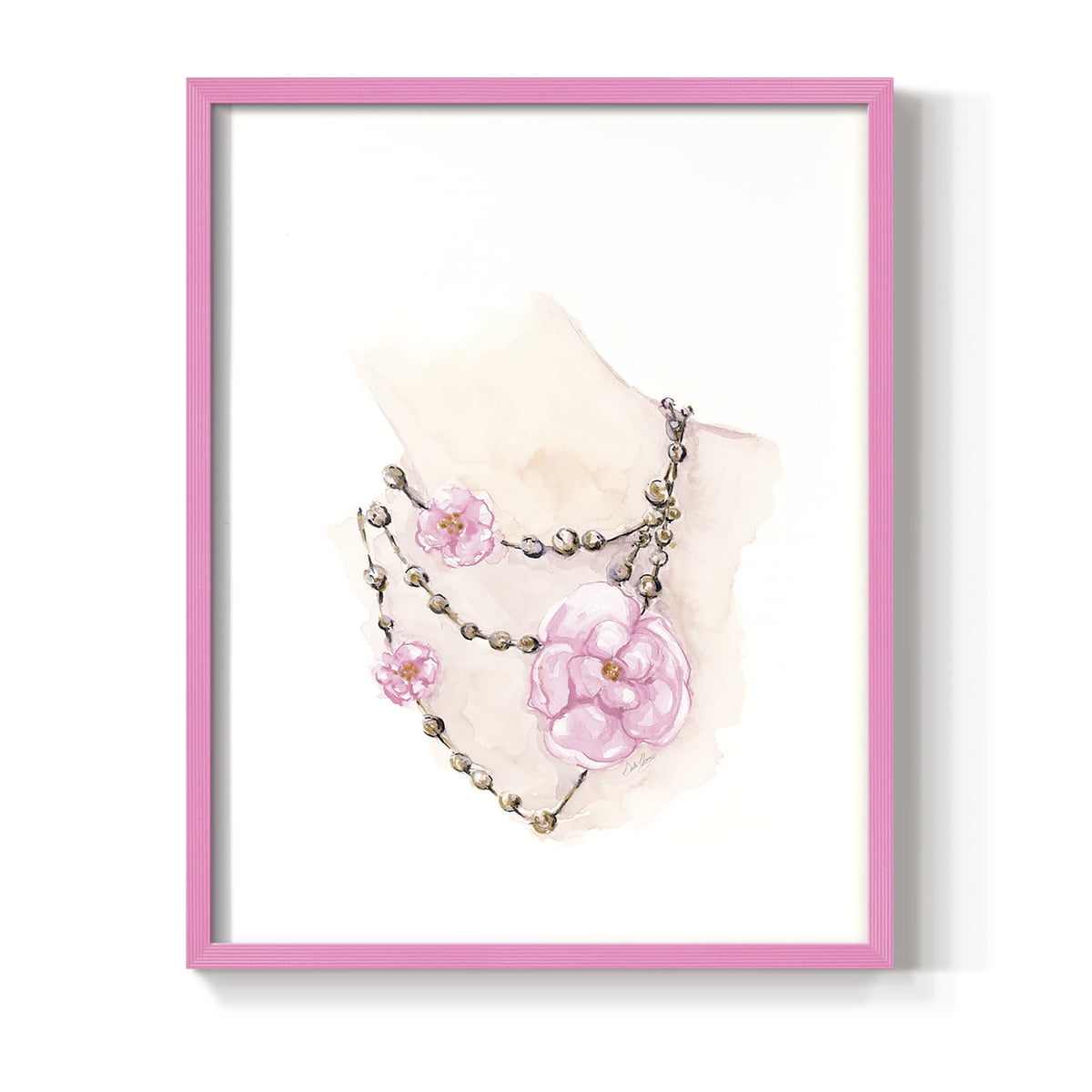Bead Floral Necklace in Paper Solid Wood 11 x 14 Framed Print