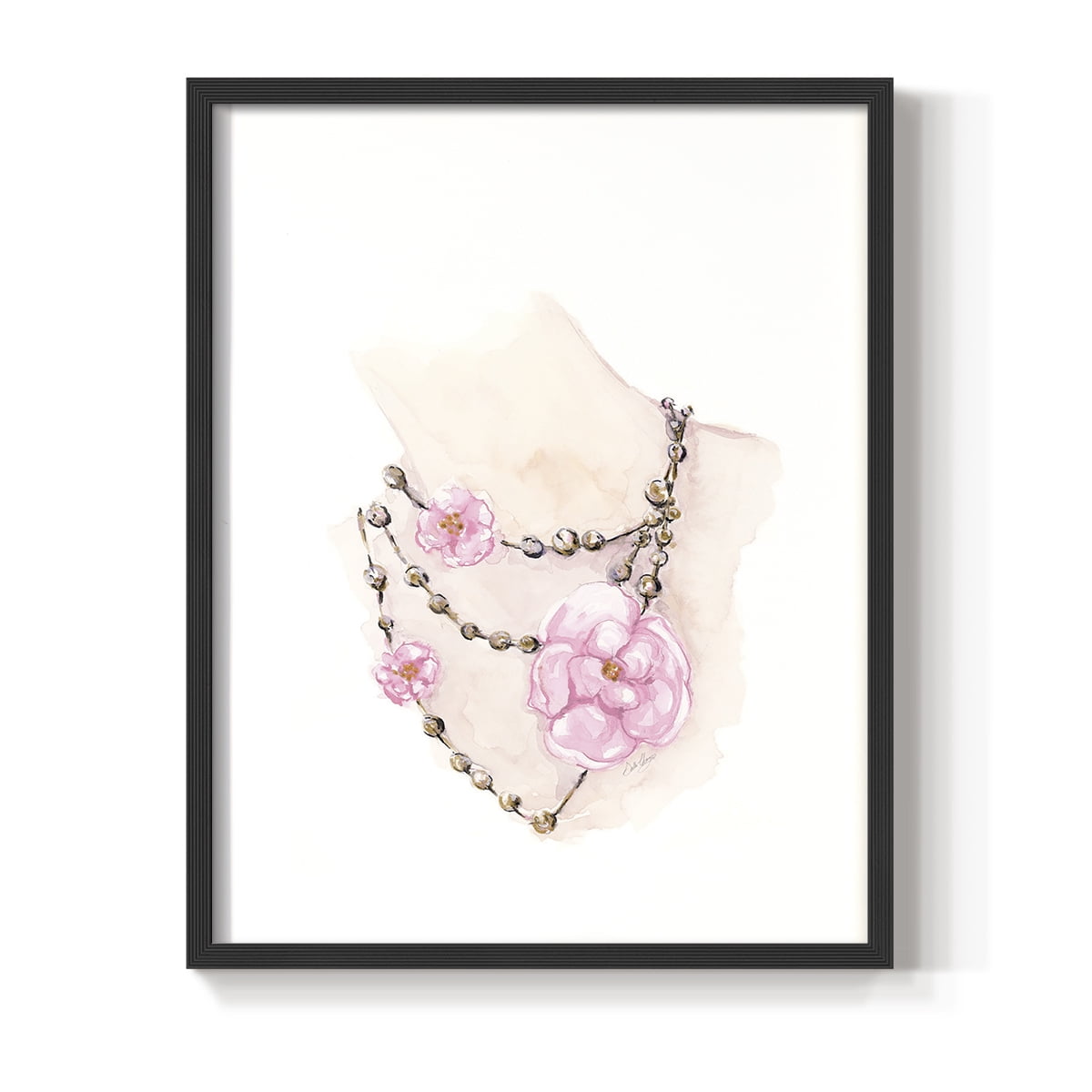 Bead Floral Necklace in Paper Solid Wood 16 x 20 Framed Print