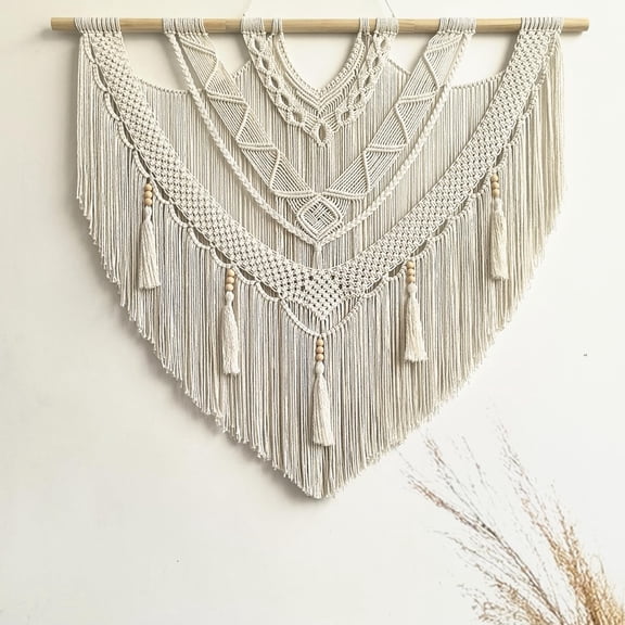 Bead Fringe Macrame Wall Sculpture Boho Handmade Woven Home Decor