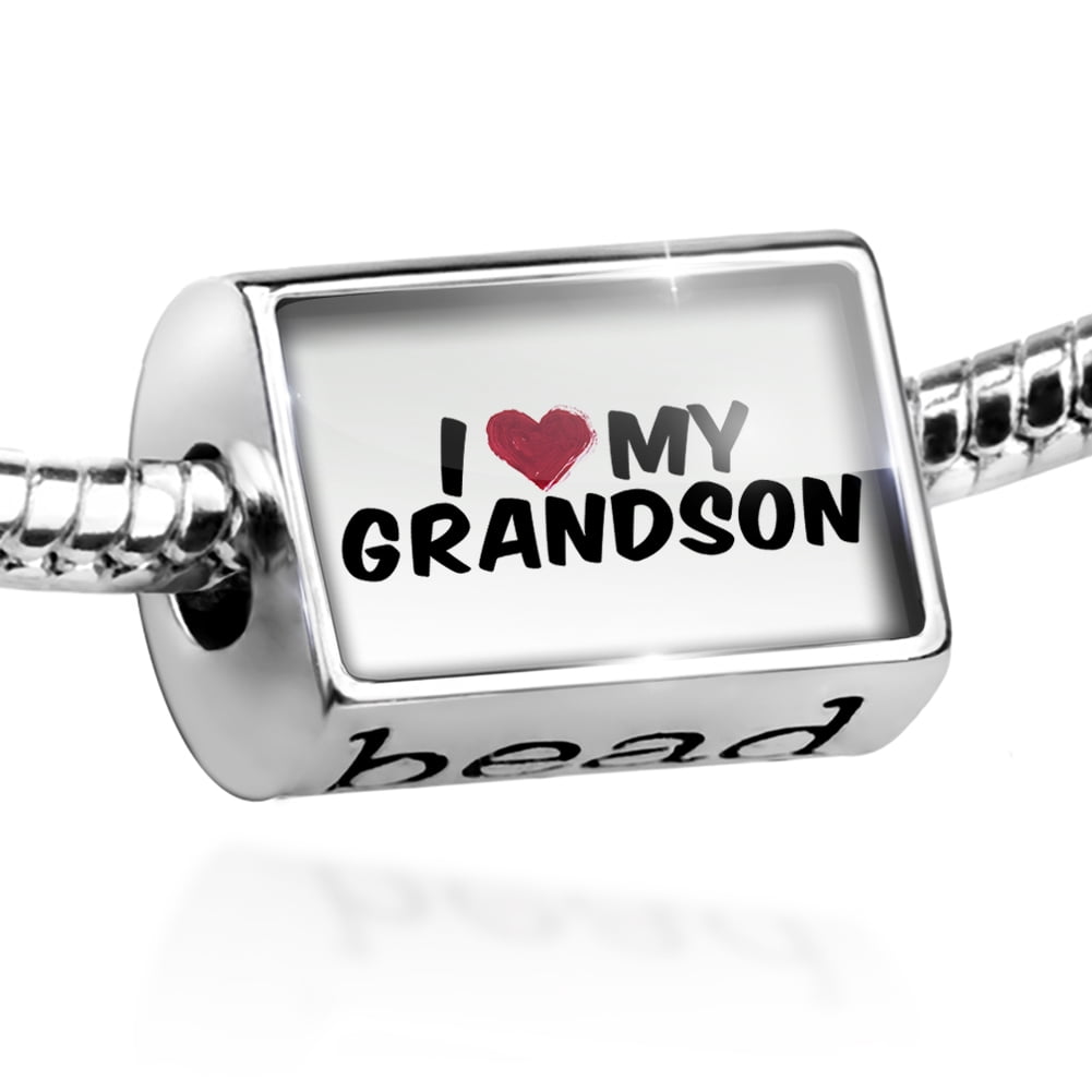 NEONBLOND Bead I heart love my Grandson Charm Fits All European Bracelets