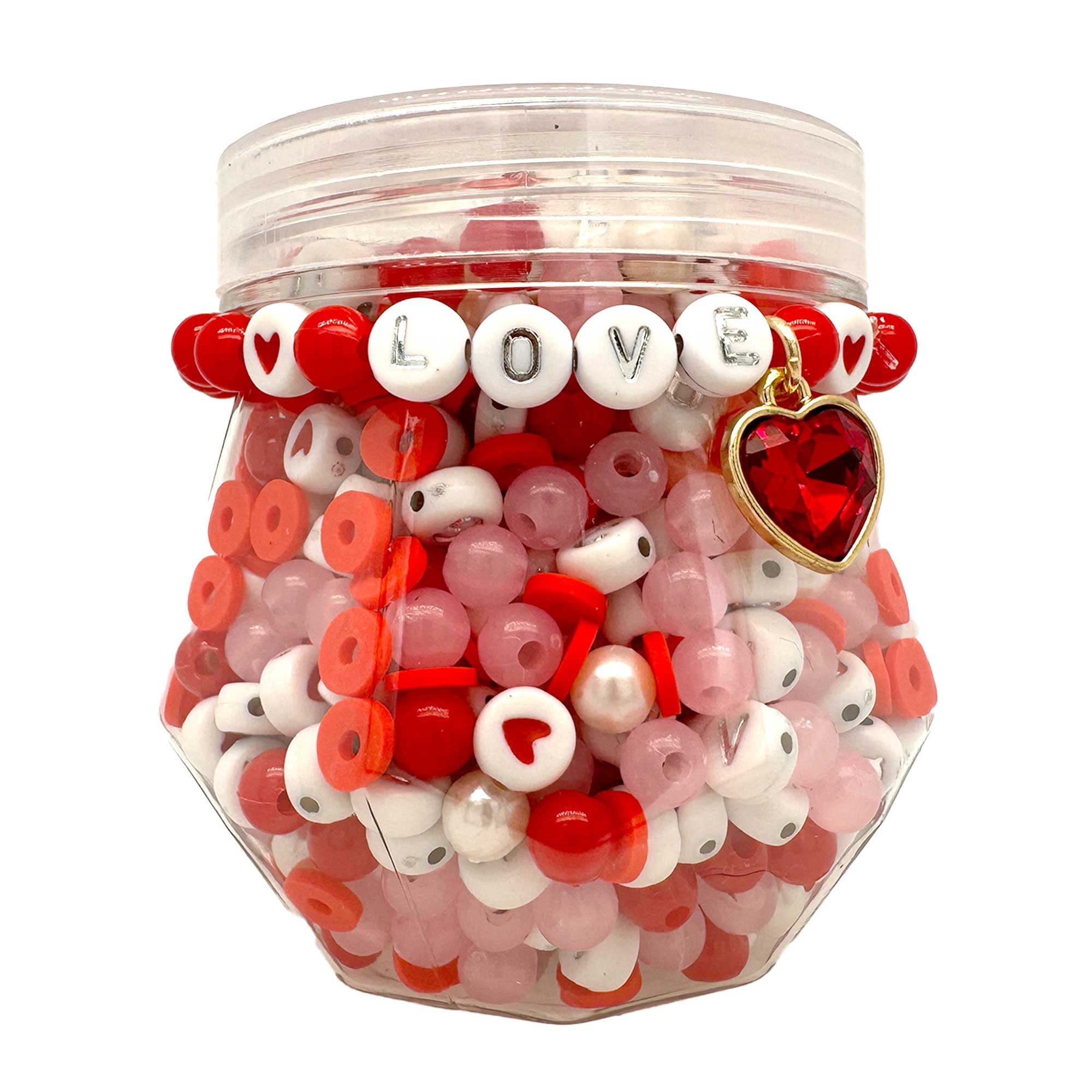 Alphabet Jar with Round White & Solid Color Craft Beads