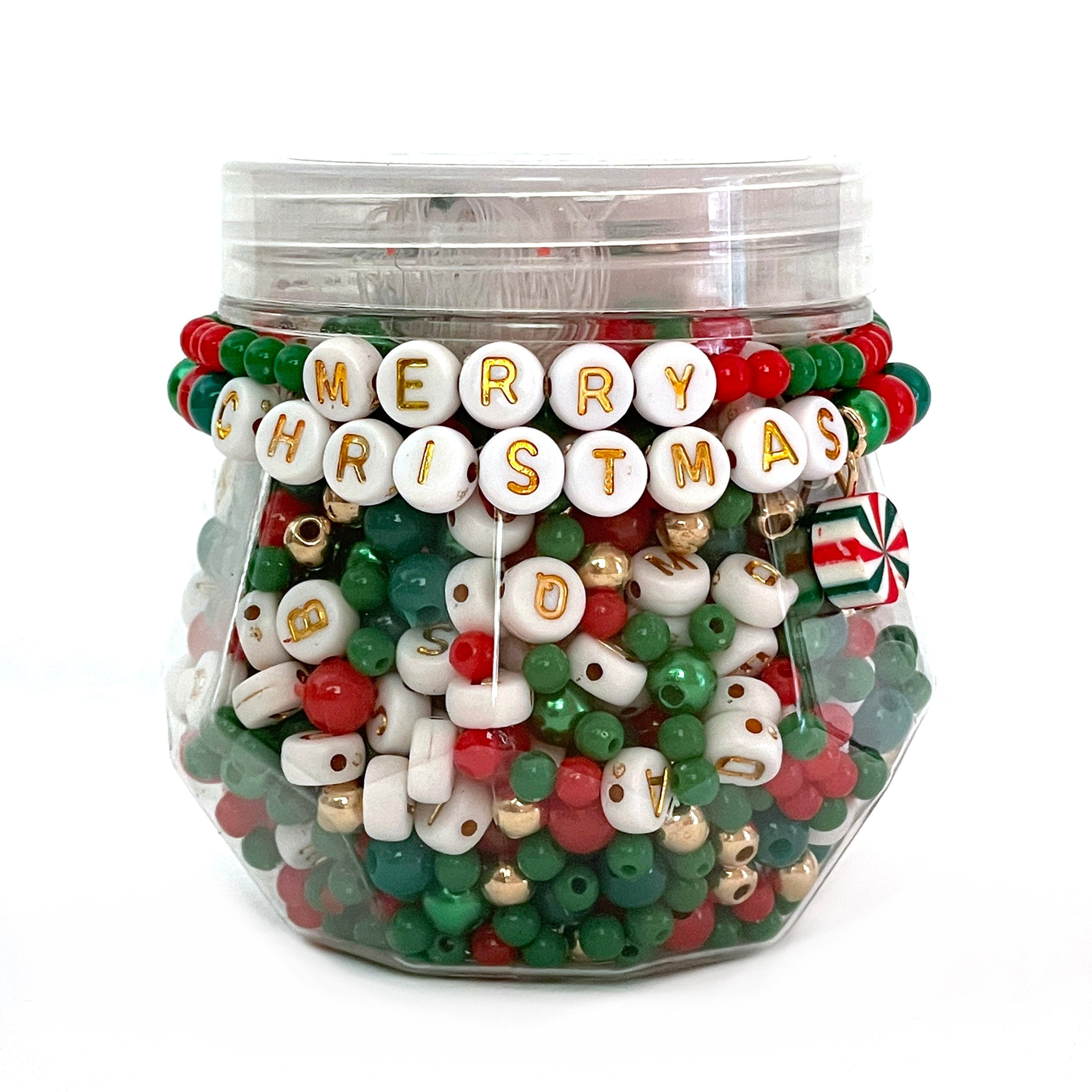 Bead Jam DIY Bead Kit with Alphabet Beads, Christmas Candy Charm and Cording