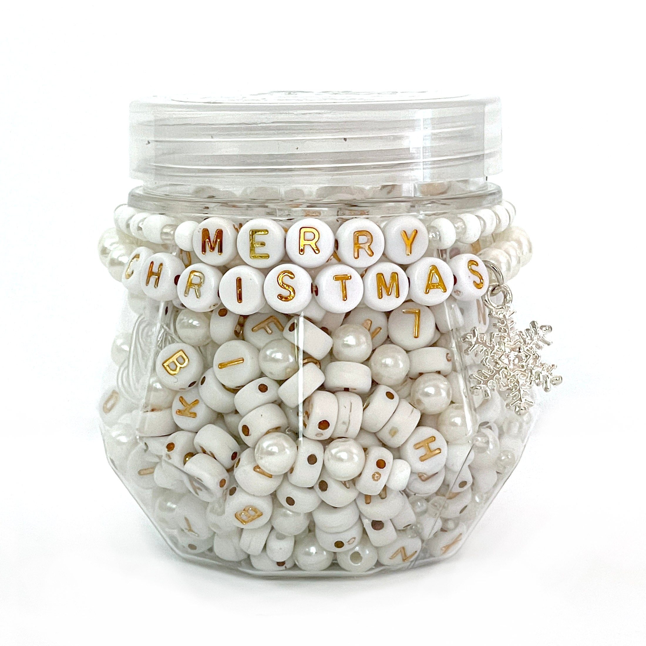 Bead Jam DIY Bead Kit with Alphabet Beads, White Snowflake Charm and Cording