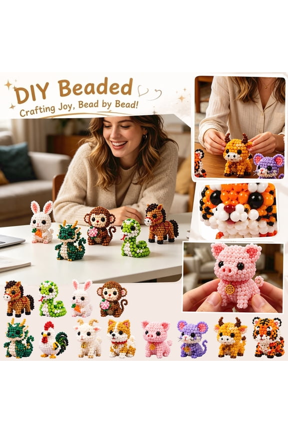 Bead Keychain Kit, Beaded Keychain Kit, Zodiac Animal Figurine Bead Kit, Glossy Beads, 2.5X2 Inch Chinese Zodiac Dragon Diy Bead Set Including 1 Bead Pack, 1 Fishing Line, 1