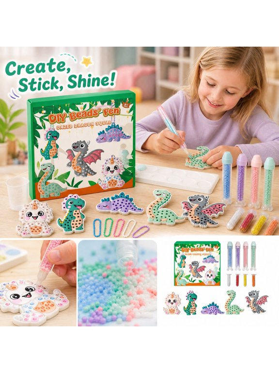 Bead Keychain Making Kit Dinosaur Themed Arts and Crafts for Student Diy Pens Making Kit Beads Kids Activity Set Crafts Supplies Birthday Gift for Boys and Girls Ages 4 to 12