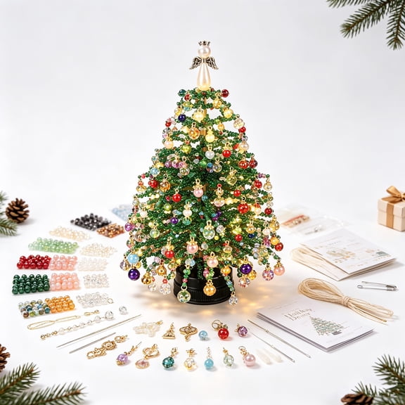 Bead Kits Christmas Tree Diy Set For Adult Seasonal Tabletop Decor Lovers, Seasonal Theme Accessories, Complete Handmaking Tools For Year-Round Indoor Desktop Holiday Atmosphere Layout(RL)