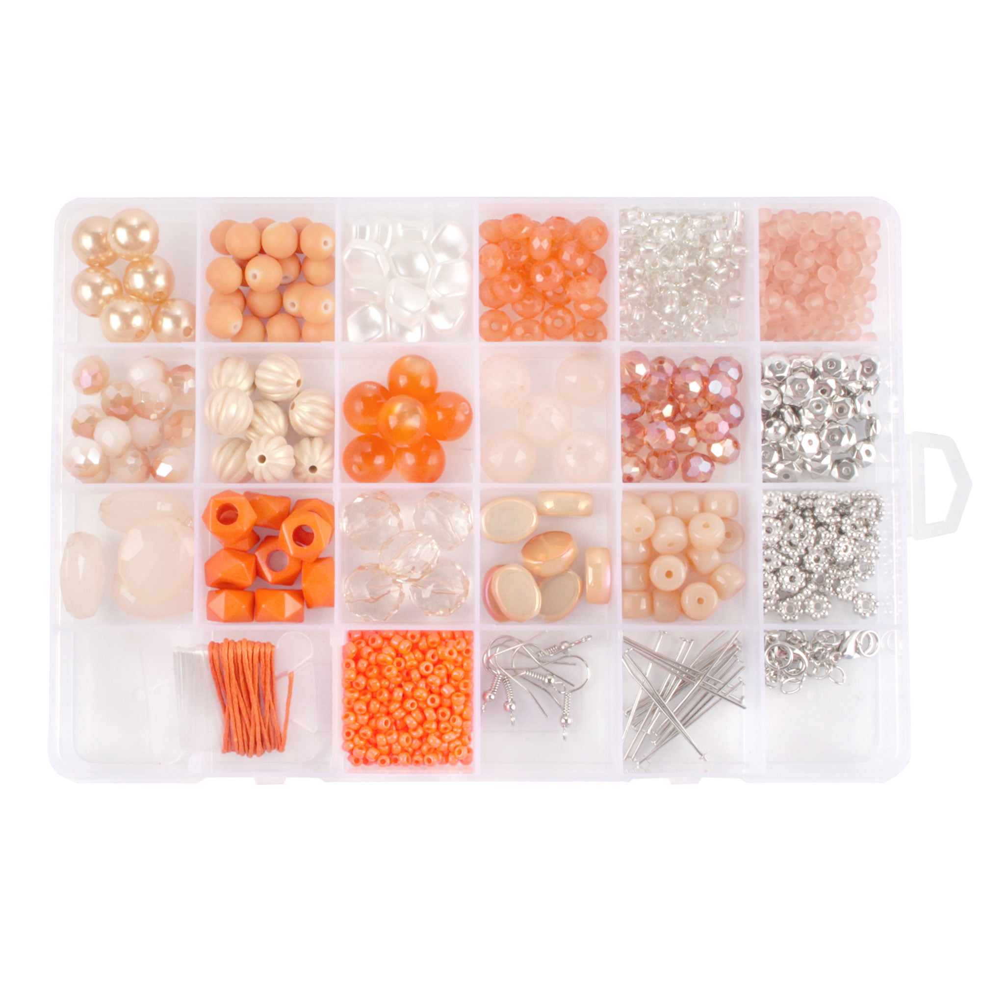 Bead Kits for Jewerly Making - 1300pcs Bead Craft Set - DIY Bracelets, Necklaces, and Earrings Supplies Box - Arts and Crafts for Kids, Girls, Teens, Adults - Shades of Orange - Assortment 227