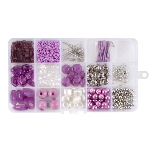 Bead Kits for Jewerly Making - 600pcs Bead Craft Set - DIY Bracelets, Necklaces, and Earrings Supplies Box - Arts and Crafts for Kids, Girls, Teens, Adults - Purple Charm - Assortment 202